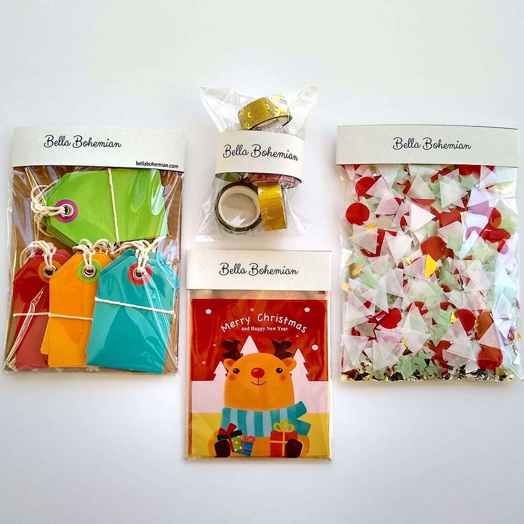 Stationery pack set of confetti, Christmas resealable bags, Washi tapes and gift tags
