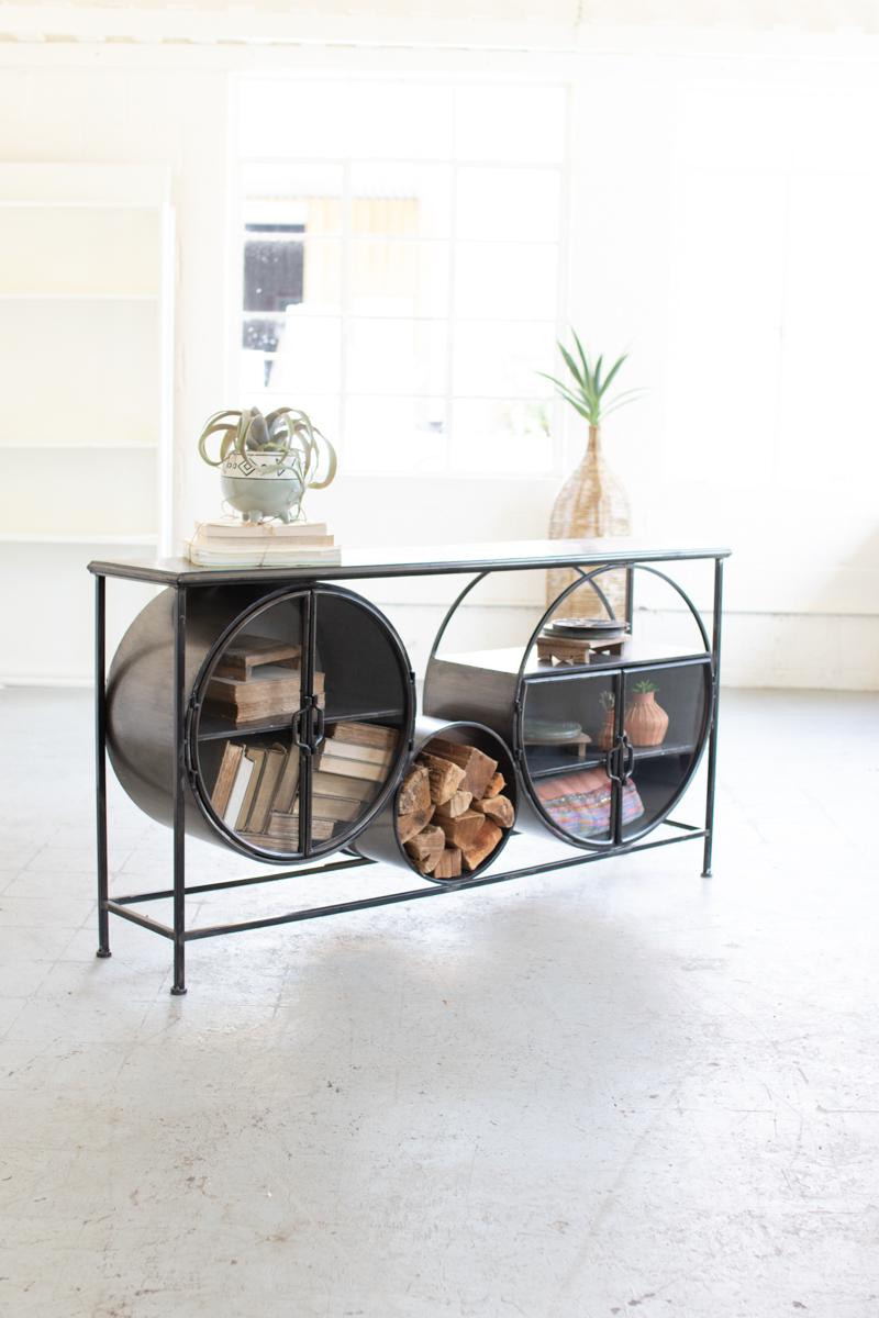 Glass Top Console with Round Cabinets