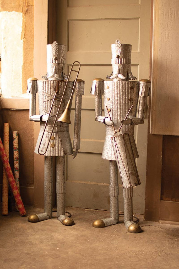 life size tin soldiers with musical instruments - set of two