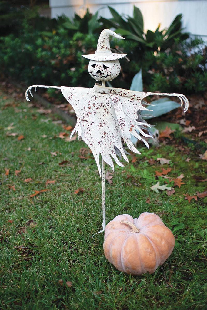 white metal scarecrow yard stake