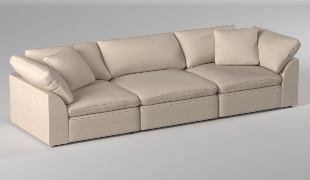 tan 3-piece nirvana cloud slipcover sectional sofa - with contrasting background
