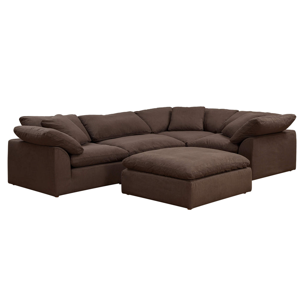 brown 5 piece nirvana cloud sectional sofa set showing ottoman - example layout