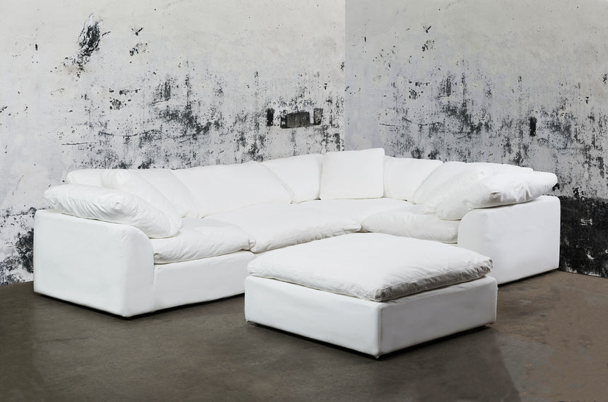 white 5-piece nirvana cloud l-shaped slipcover sectional sofa - contrasting background