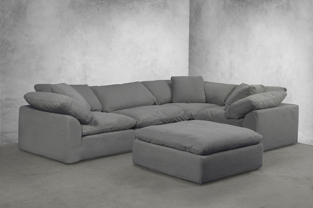 gray 5 piece nirvana cloud sectional sofa set showing ottoman - example layout