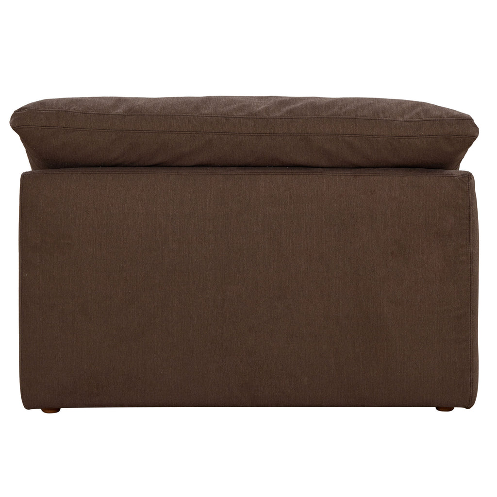 brown armless chair slipcover sofa section - rear view