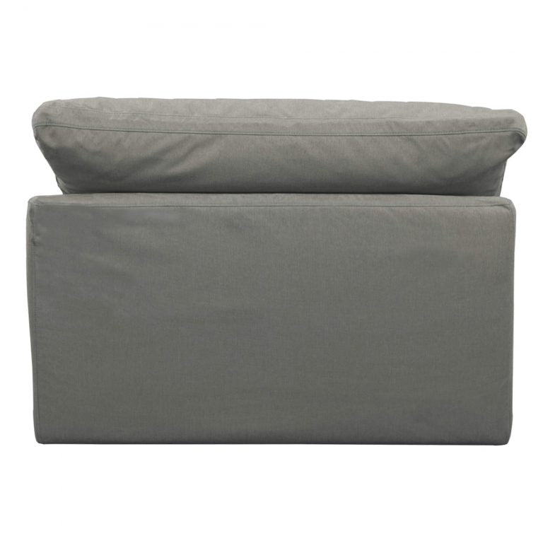 gray armless chair slipcover sofa section - rear view