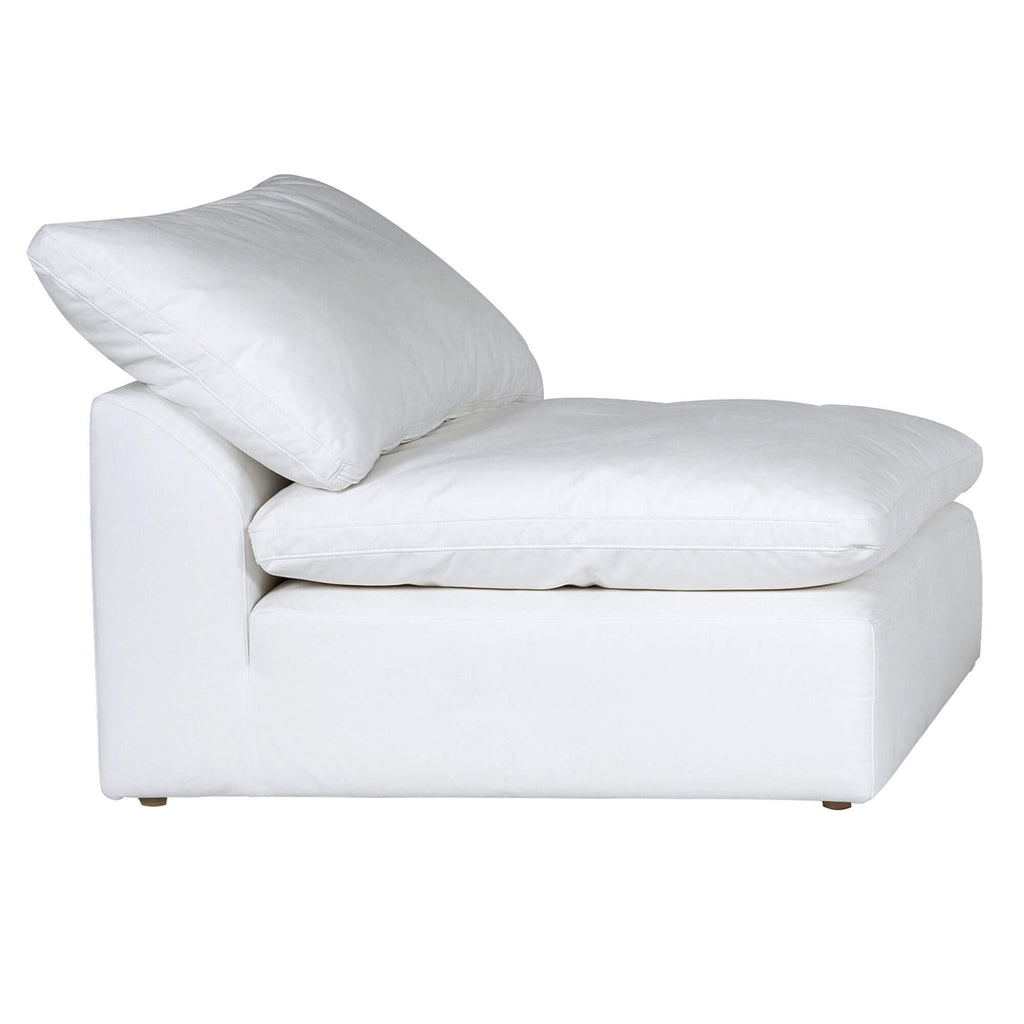 white armless chair slipcover sofa section - right view