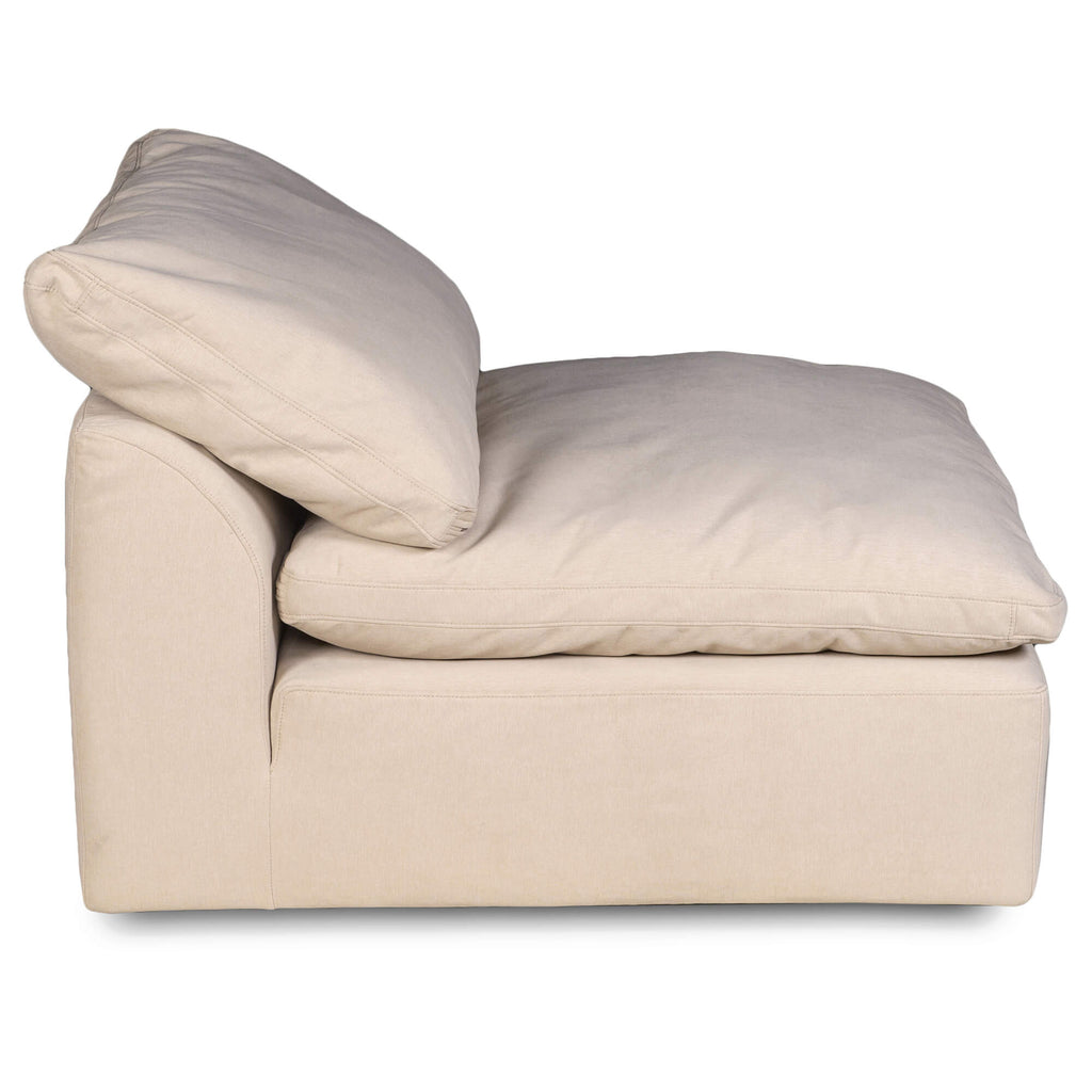 tan armless chair slipcover sofa section - right view
