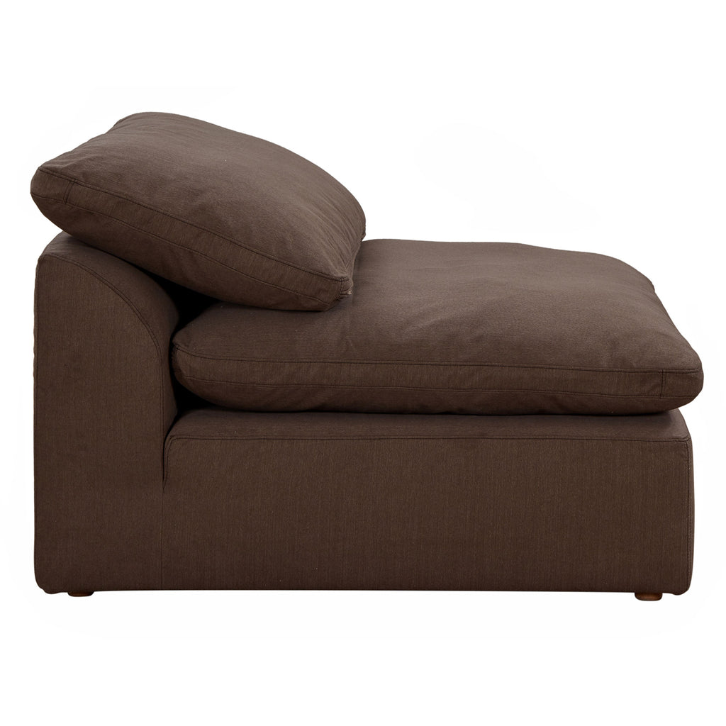 brown armless chair slipcover sofa section - right view