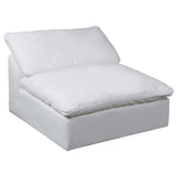 white armless chair slipcover sofa section - front right view