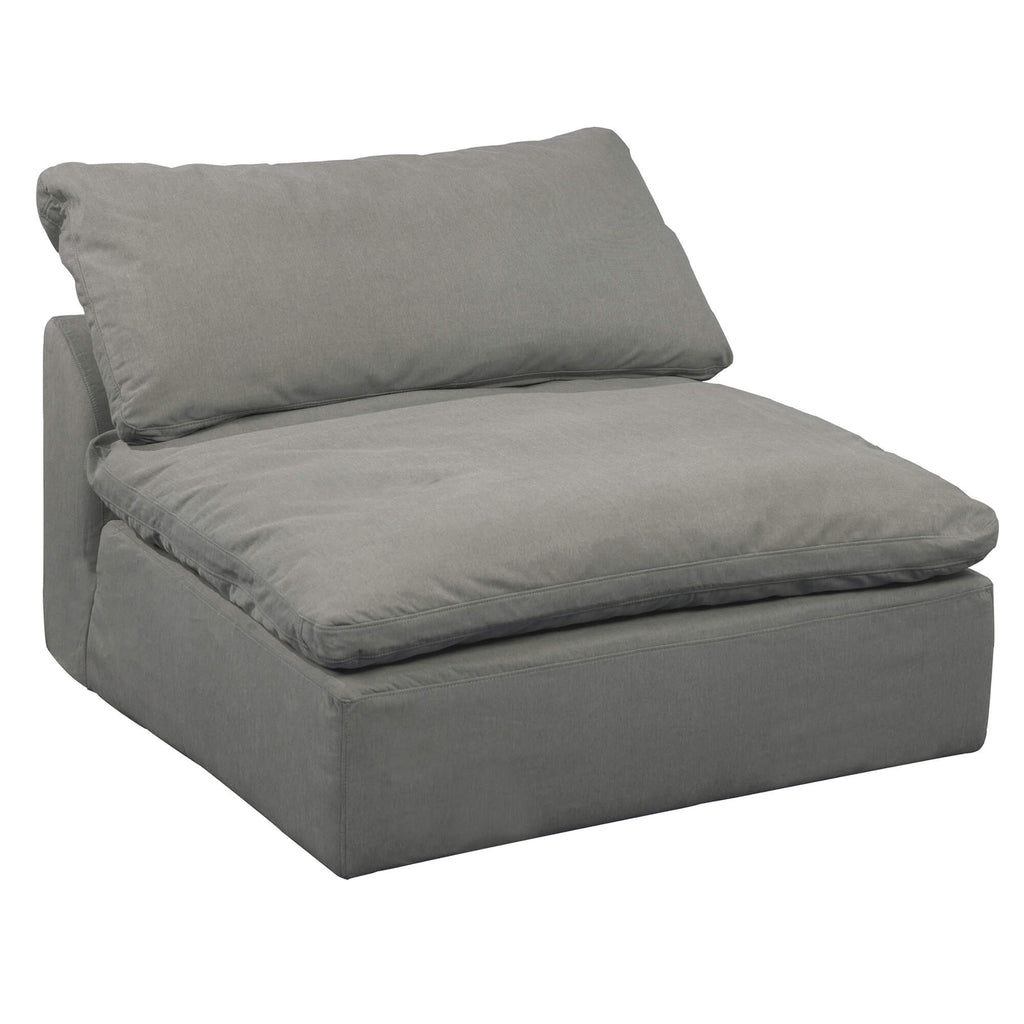 gray armless chair slipcover sofa section - front right view
