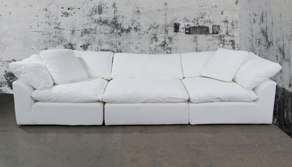 white 3-piece nirvana cloud slipcover sectional sofa - zoomed in with contrasting background