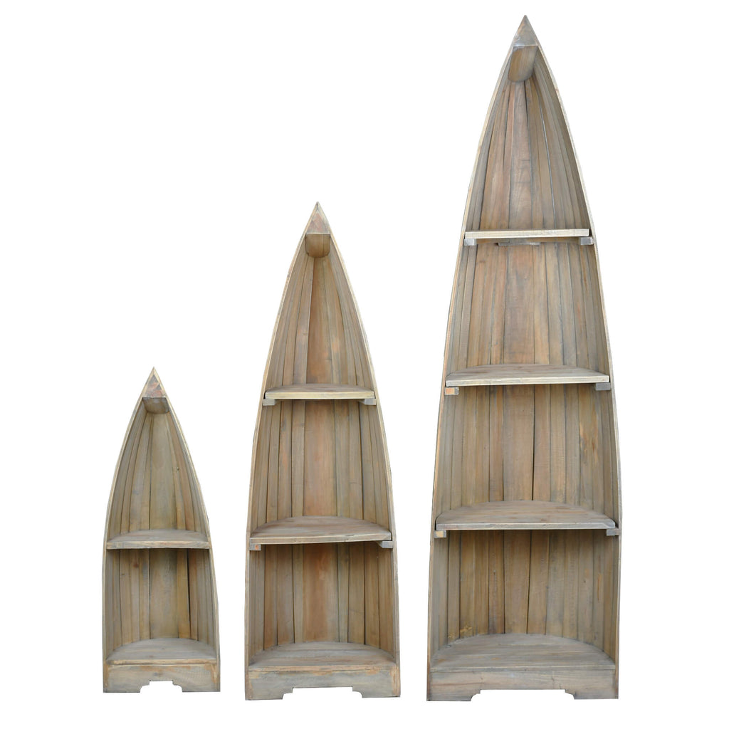 three driftwood cottage boat shelves tiered sizes - lined up front view