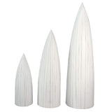 three whitewashed and driftwood cottage boat shelves tiered sizes - lined up rear view