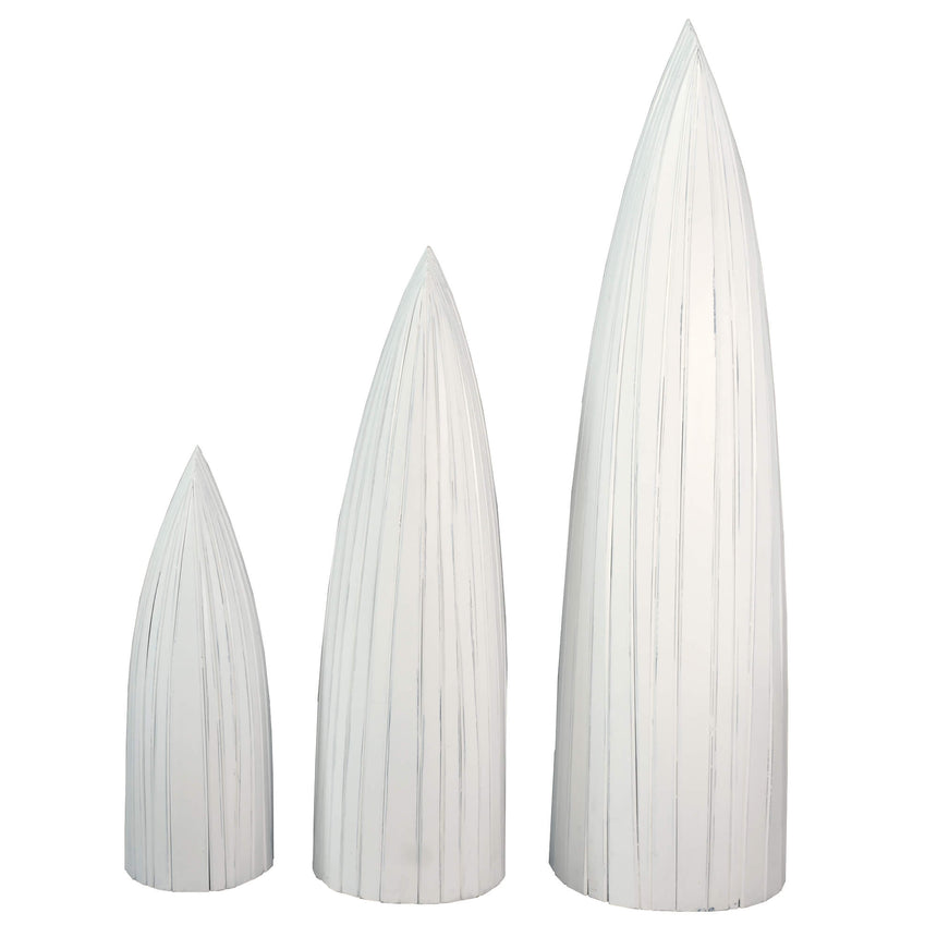 three whitewashed and driftwood cottage boat shelves tiered sizes - lined up rear view