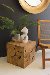 Light Teak Wood Cube Side Table