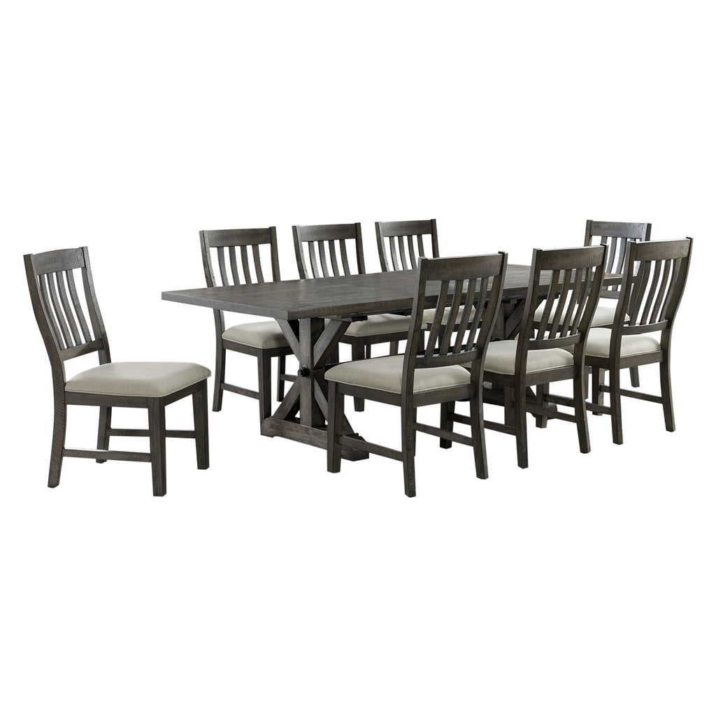 trestle dining table and eight dining chairs - no background