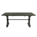 dark gray brown wood trestle dining table - no extensions - front view