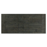 dark gray brown wood trestle dining table - two extensions - top view