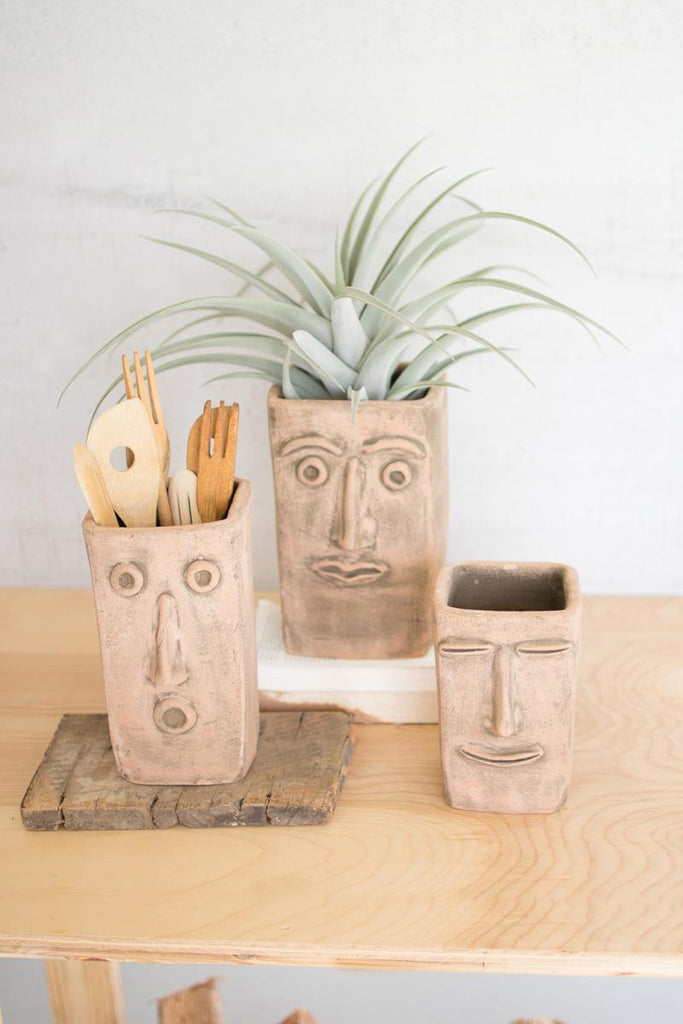 set of 3 square multi-purpose planters with funny faces