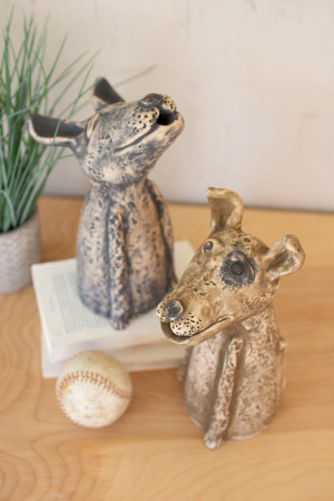 set of 2 singing clay dogs