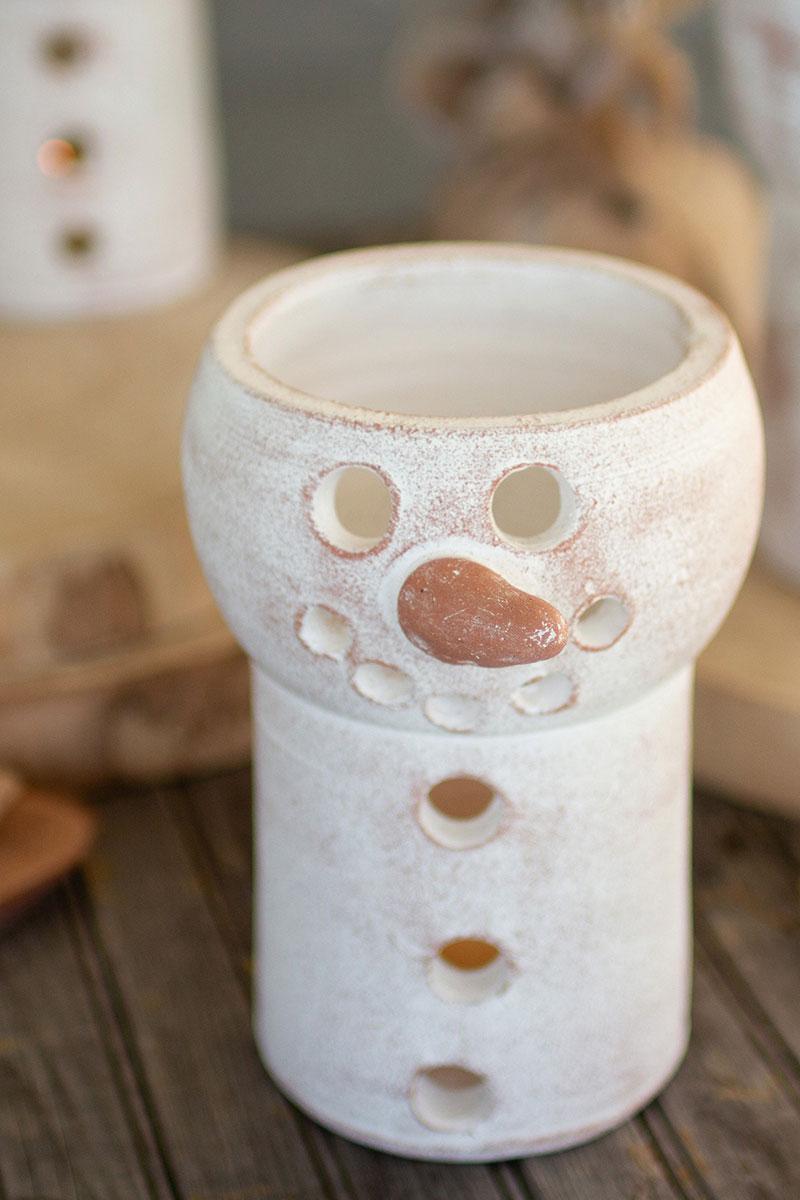 clay snowman luminary - close-up view