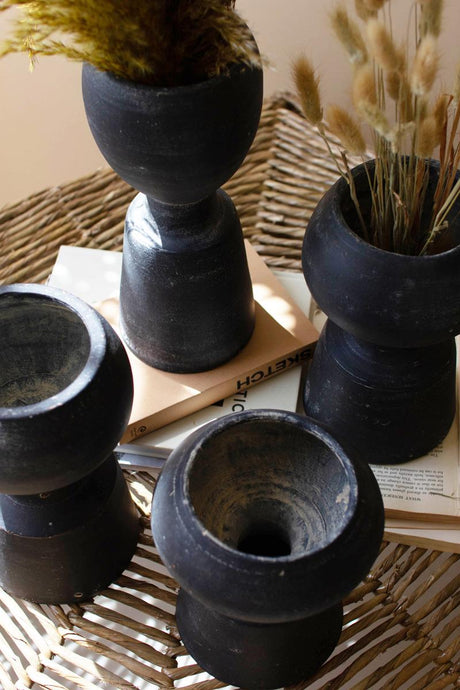 set of 4 black clay vases - high angle view looking down