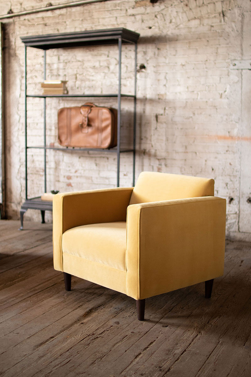 velvet club chair - honey color