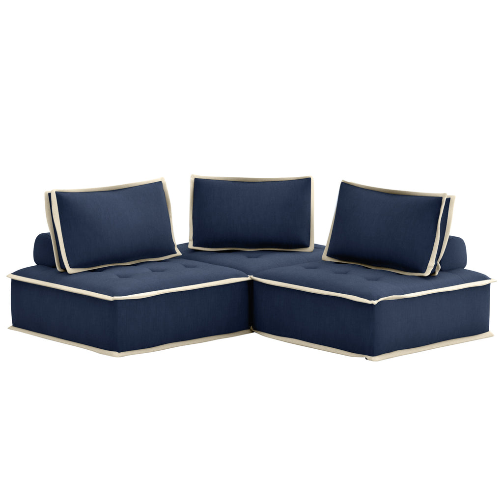 navy blue with cream trim 3 Piece Deep Ocean Media Lounge Sectional Couch