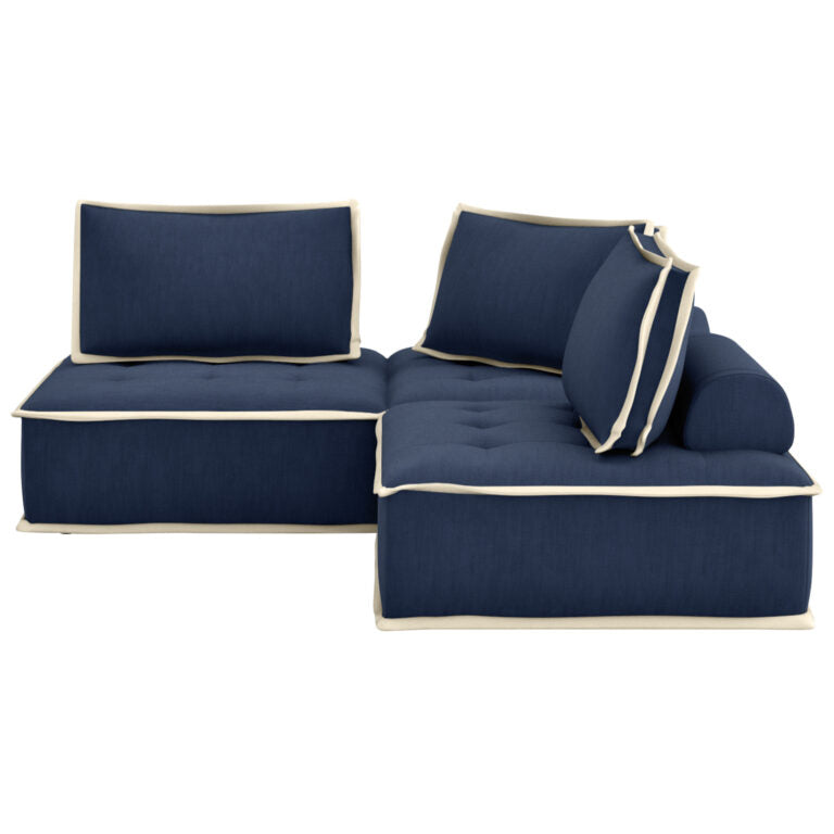 navy blue with cream trim 3 Piece Media Lounge Sectional Couch - side view