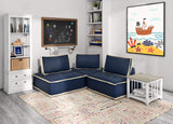 navy blue with cream trim 3 Piece Media Lounge Sectional Couch - model background