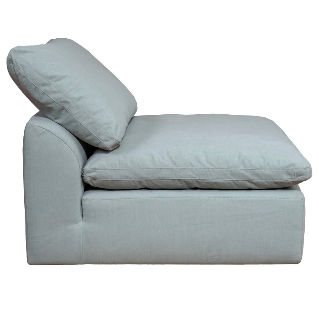 light blue armless chair slipcover sofa section - right view