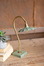 antique brass goose neck table lamp with enamel base and shade