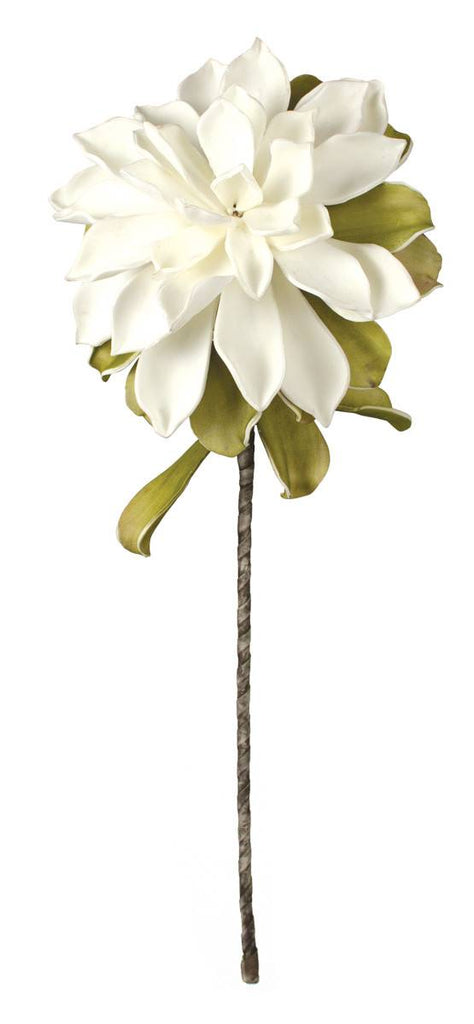 faux latex plant - tropical looking white flower with green leaves on stem
