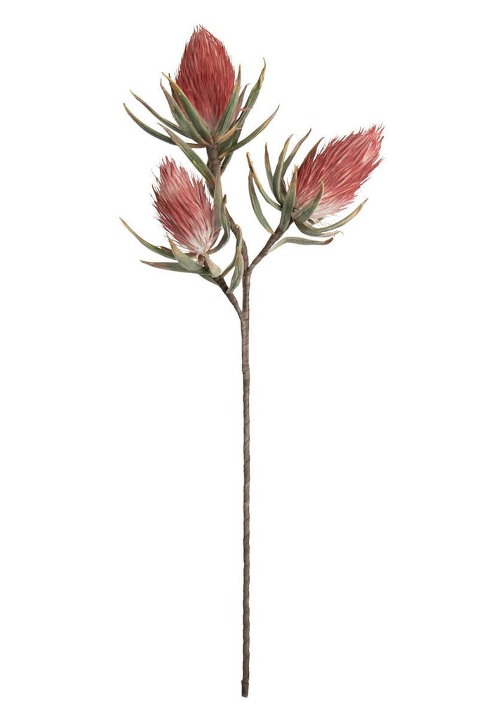 faux latex plant - three reddish paintbrush looking blossoms on single stem