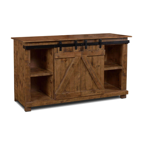 rustic brown barn door console cabinet