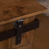 barn door console cabinet - door guide close-up