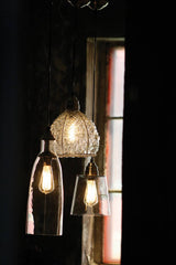 glass pendant lights with brushed silver cap and canopy