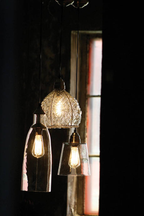 glass pendant lights with brushed silver cap and canopy