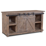 gray barn door console cabinet