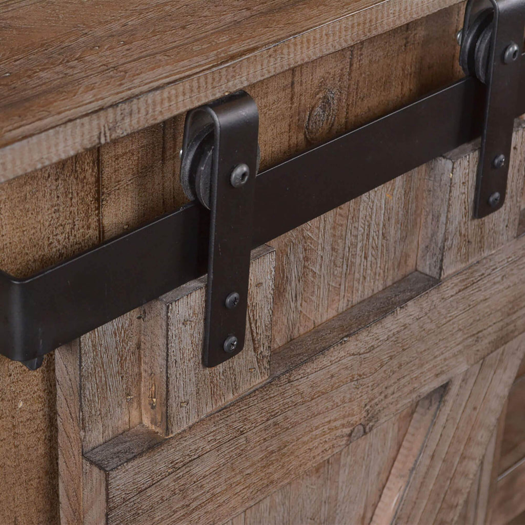 gray barn door console cabinet - door close-up