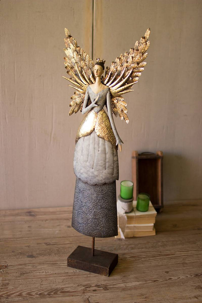 painted metal angel or fairy queen with golden wings