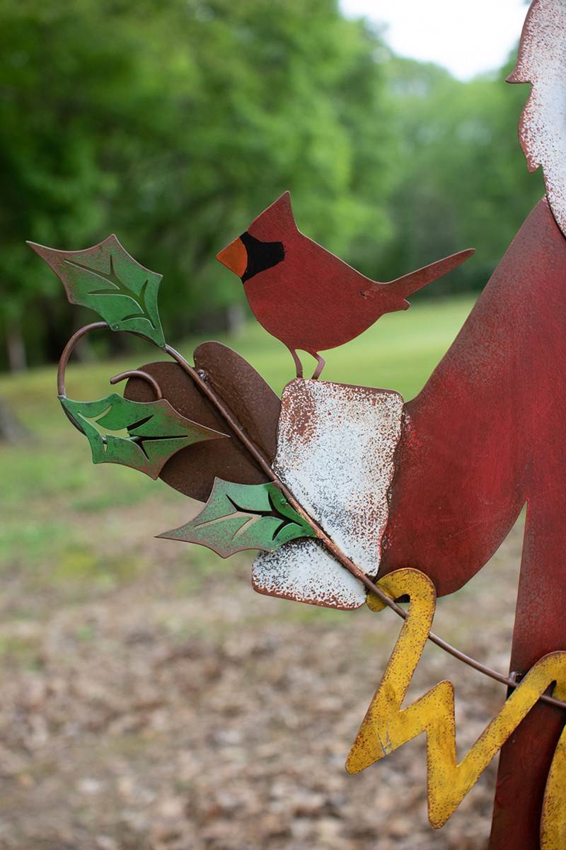 metal santa - close of of red robin bird on one wrist