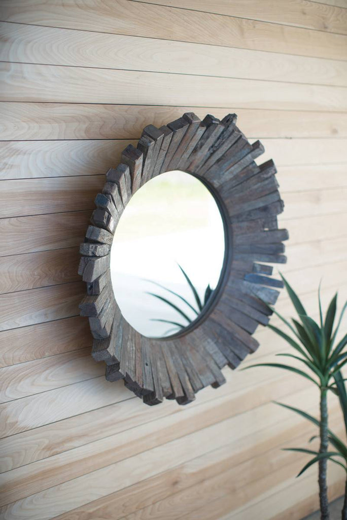 recycled wood mirror wall art