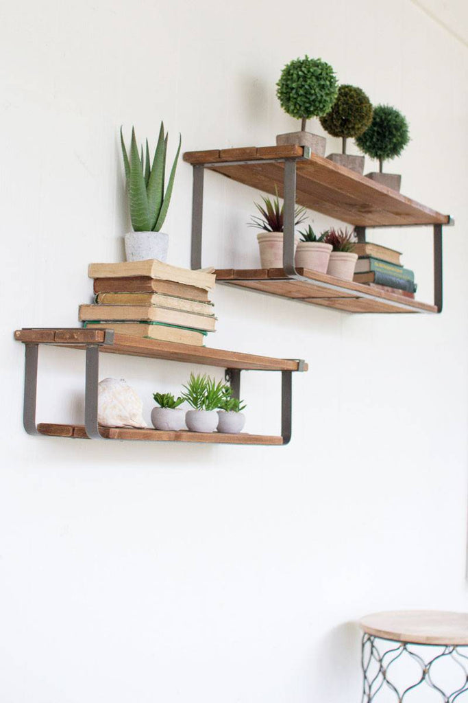 2 wood shelves with metal frame wall mounted