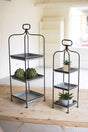 set of two metal display stands with trays