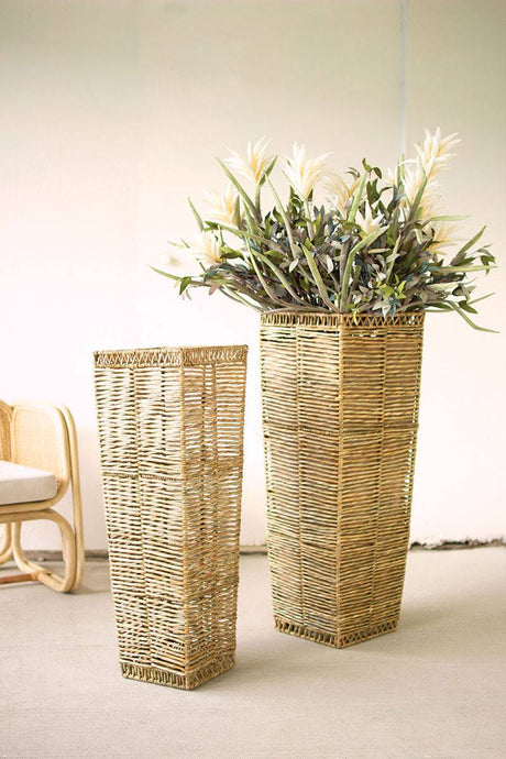 two tall tapered seagrass planters