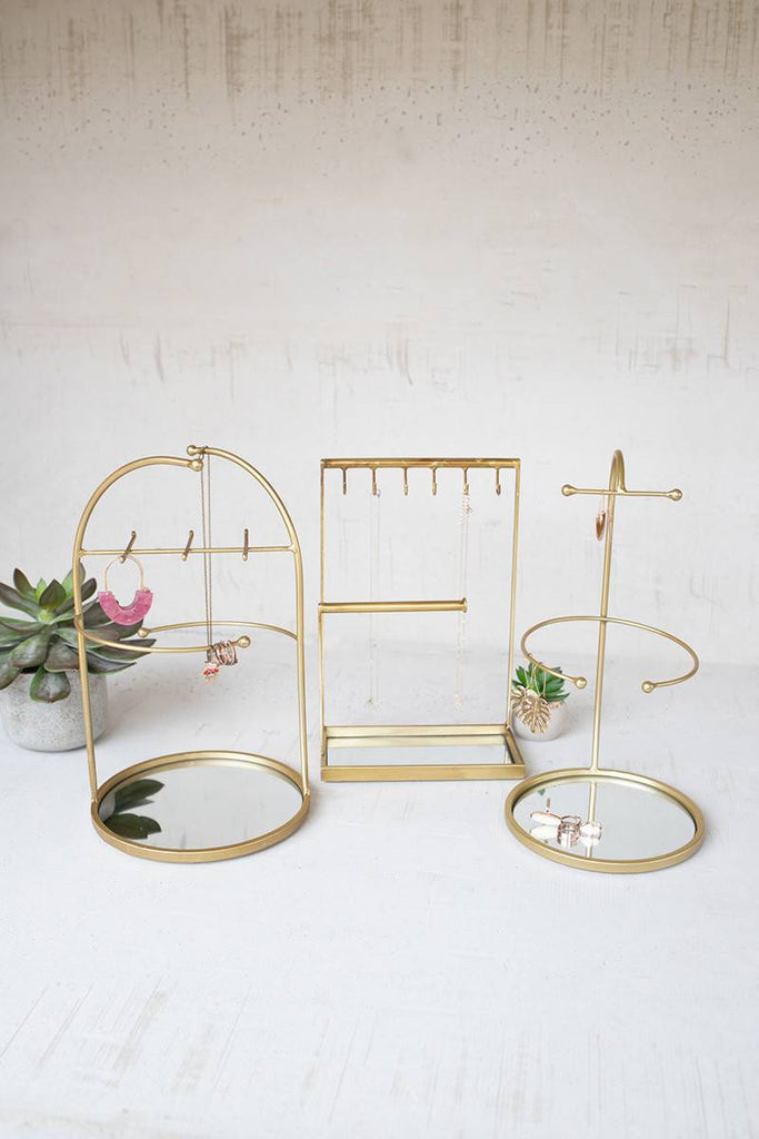 set of 3 jewelry stands with mirror base