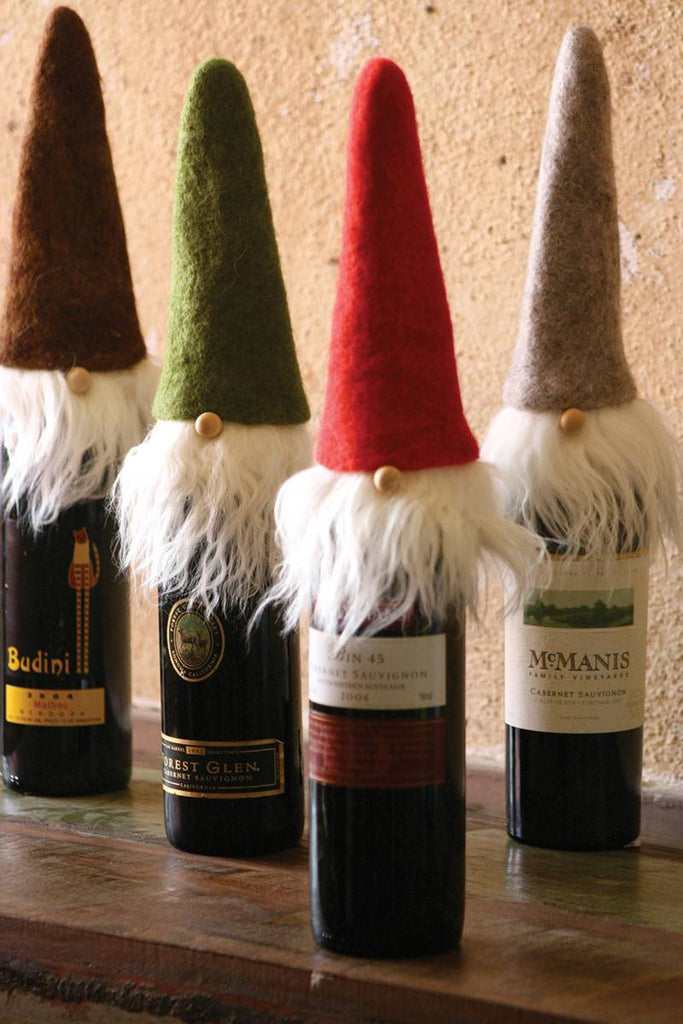 4 felt santa wine toppers with wispy beards