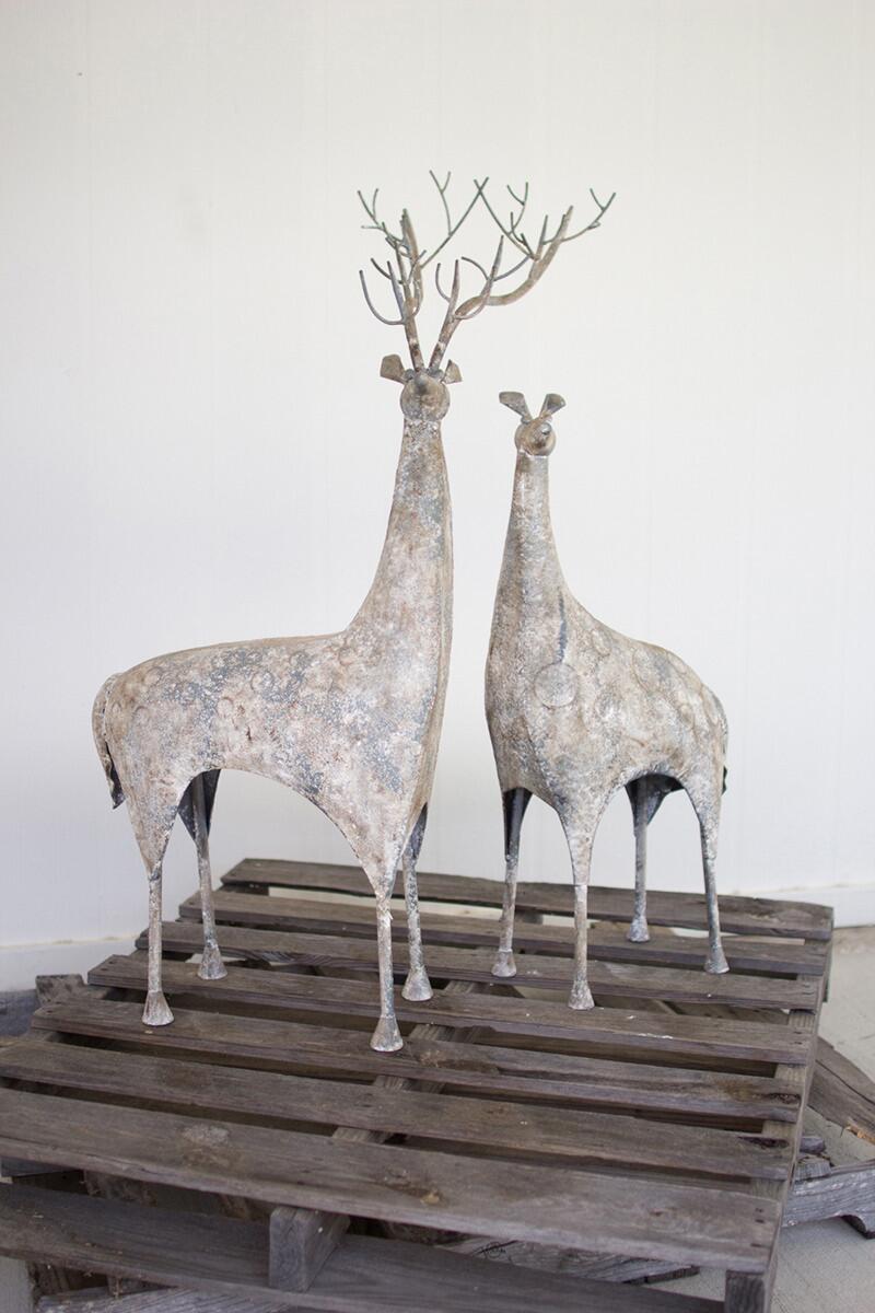 pair of rustic metal deer